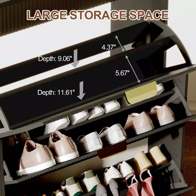 31.5 Fluted Slim Shoe Storage Cabinet for Entryway with 2 Drawers and Adjustable Shelf