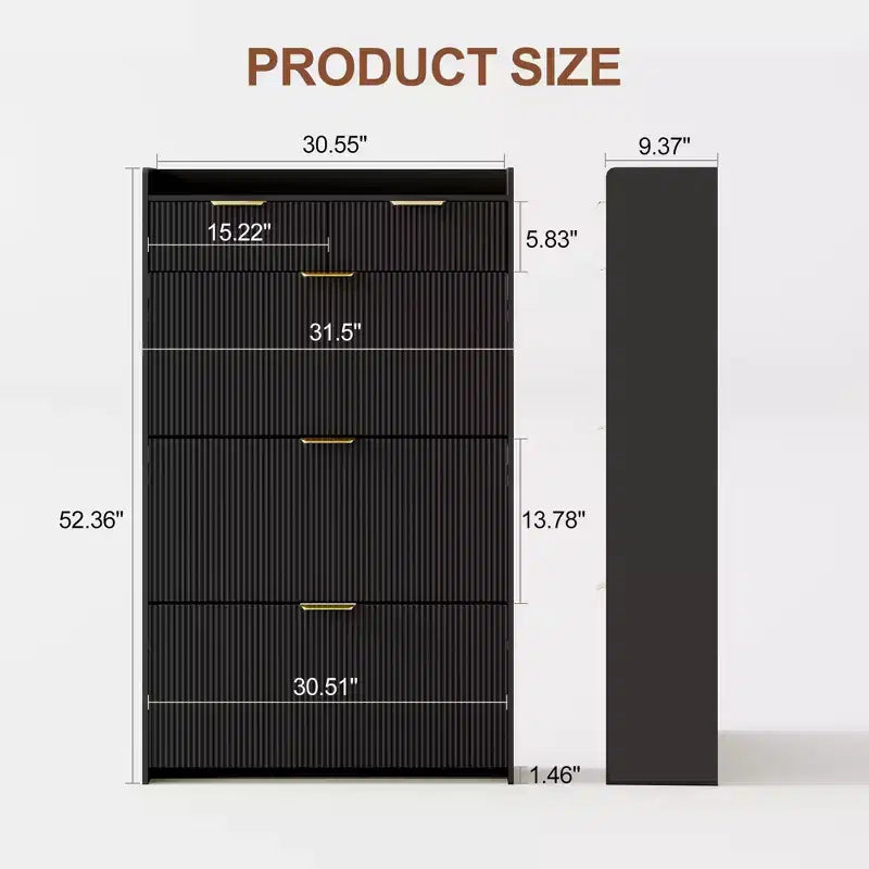 31.5 Fluted Slim Shoe Storage Cabinet for Entryway with 2 Drawers and Adjustable Shelf