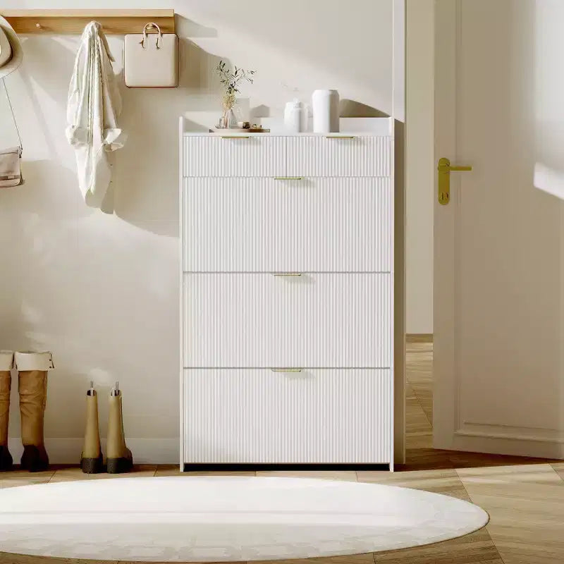 31.5 Fluted Slim Shoe Storage Cabinet for Entryway with 2 Drawers and Adjustable Shelf