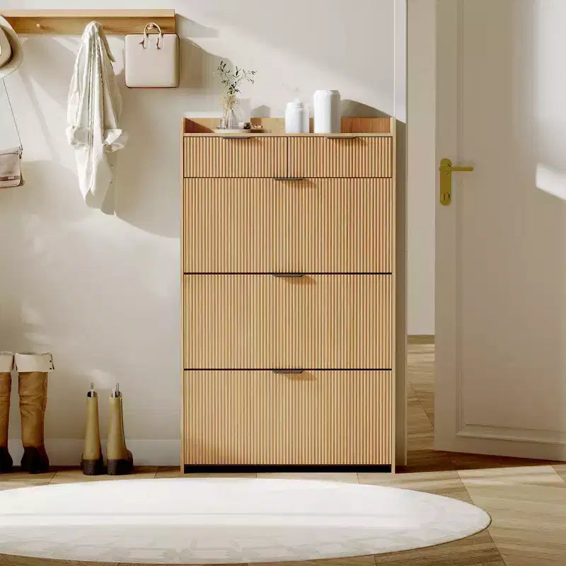 31.5 Fluted Slim Shoe Storage Cabinet for Entryway with 2 Drawers and Adjustable Shelf