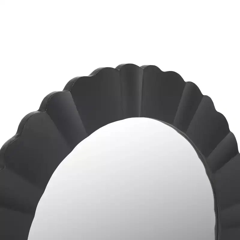36" Round Scalloped Wall Mirror, White MDF Frame, No Assembly Required