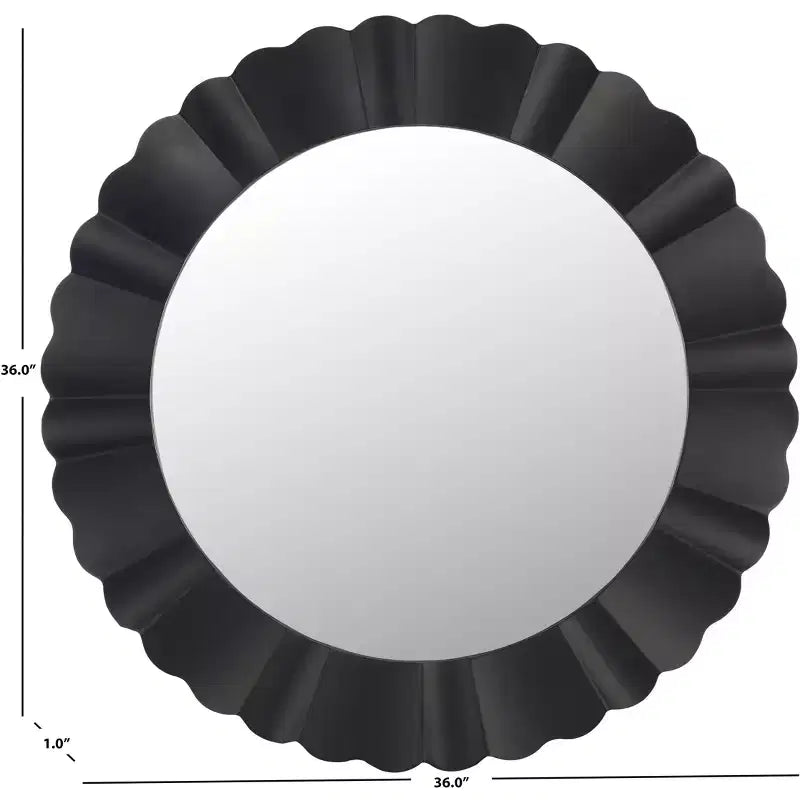36" Round Scalloped Wall Mirror, White MDF Frame, No Assembly Required