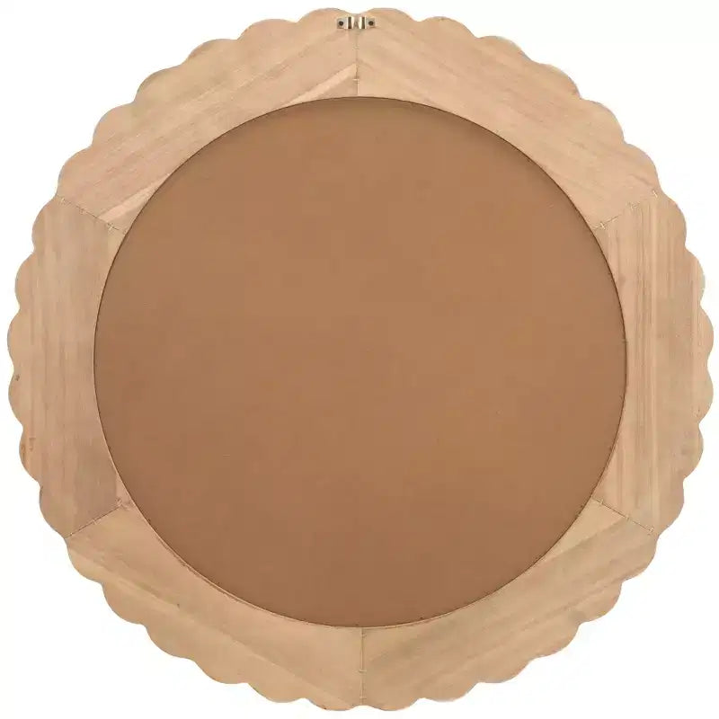 36" Round Scalloped Wall Mirror, White MDF Frame, No Assembly Required