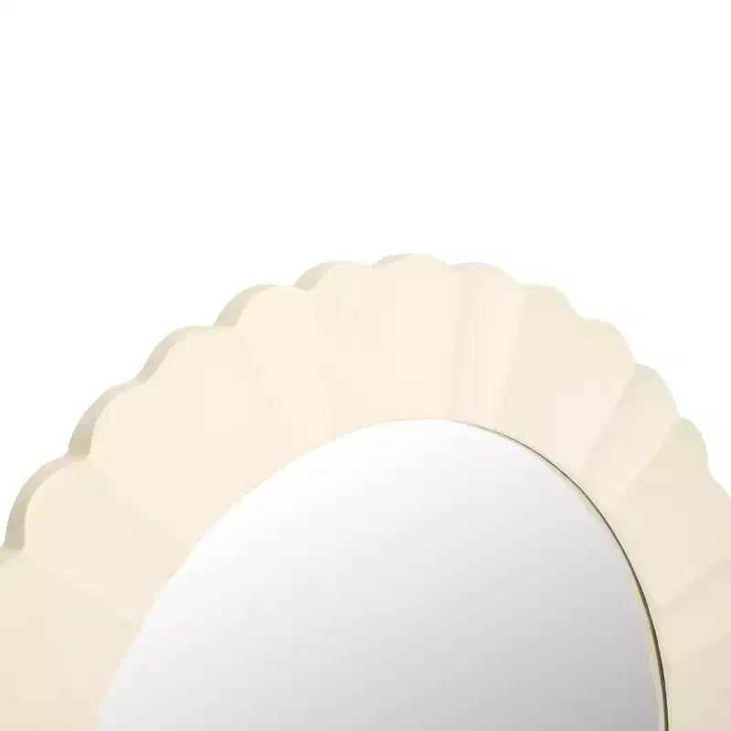 36" Round Scalloped Wall Mirror, White MDF Frame, No Assembly Required