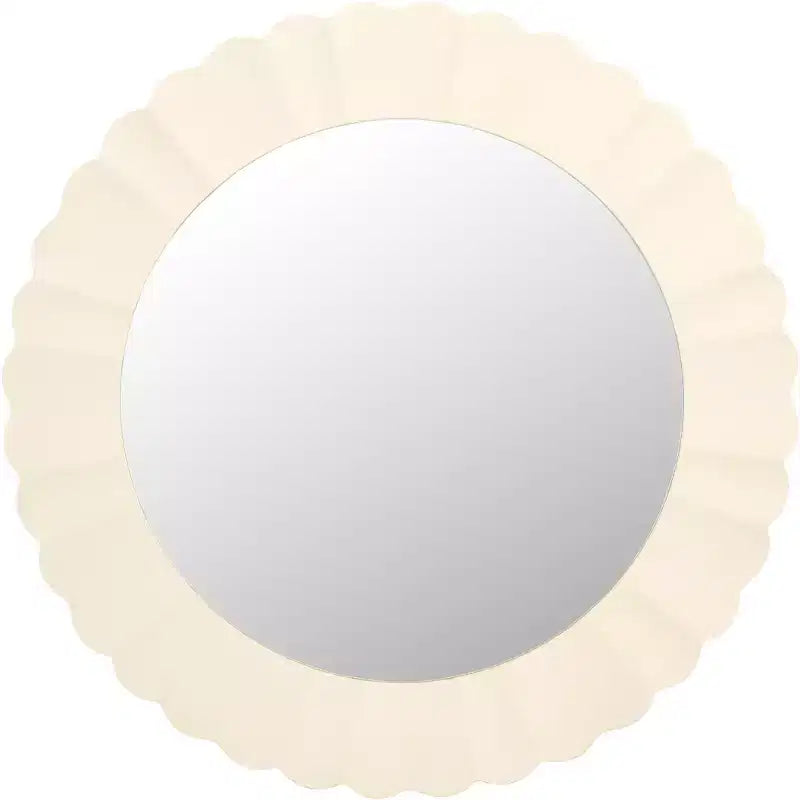 36" Round Scalloped Wall Mirror, White MDF Frame, No Assembly Required