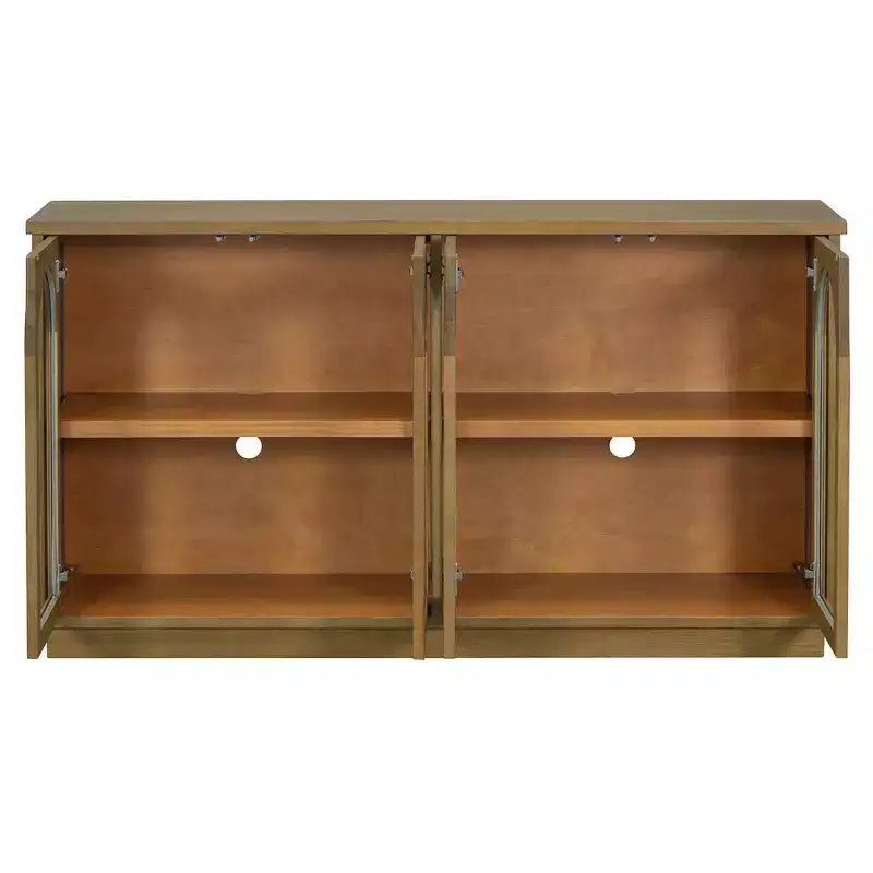 57.7" Sideboard with Arched Glass Doors, Adjustable Shelves & Cable Management, Pine