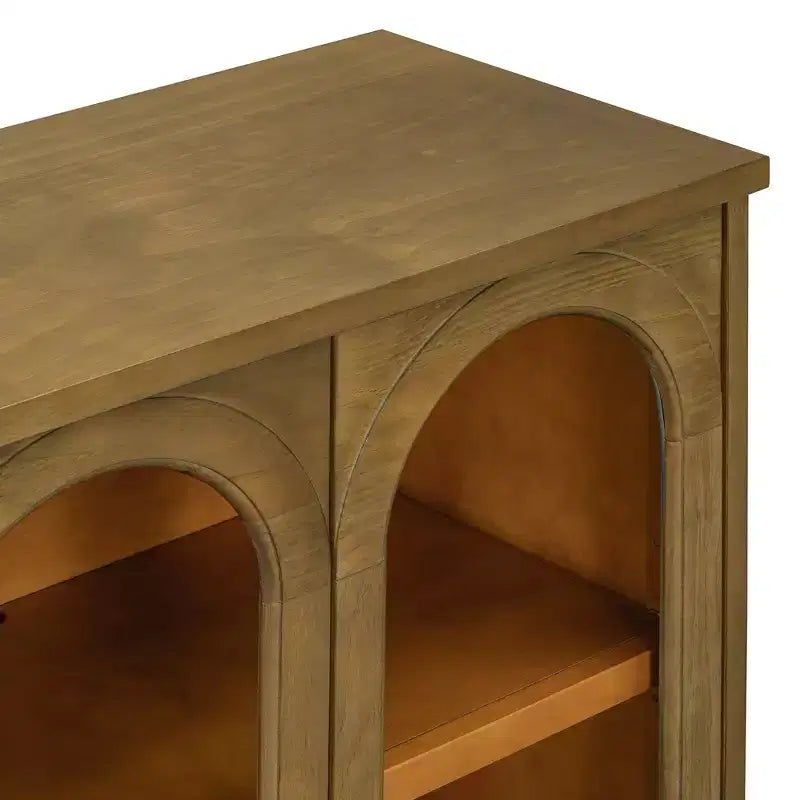 57.7" Sideboard with Arched Glass Doors, Adjustable Shelves & Cable Management, Pine