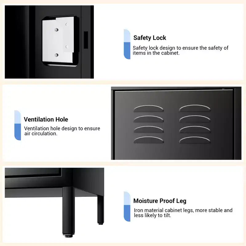 72" Industrial 3-Door Steel Locker Cabinet with 6 Shelves, 9 Hooks & Key Locks