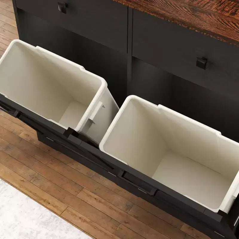 Farmhouse Barn Door Storage Cabinet with 4 Drawers, Freestanding Kitchen Organizer