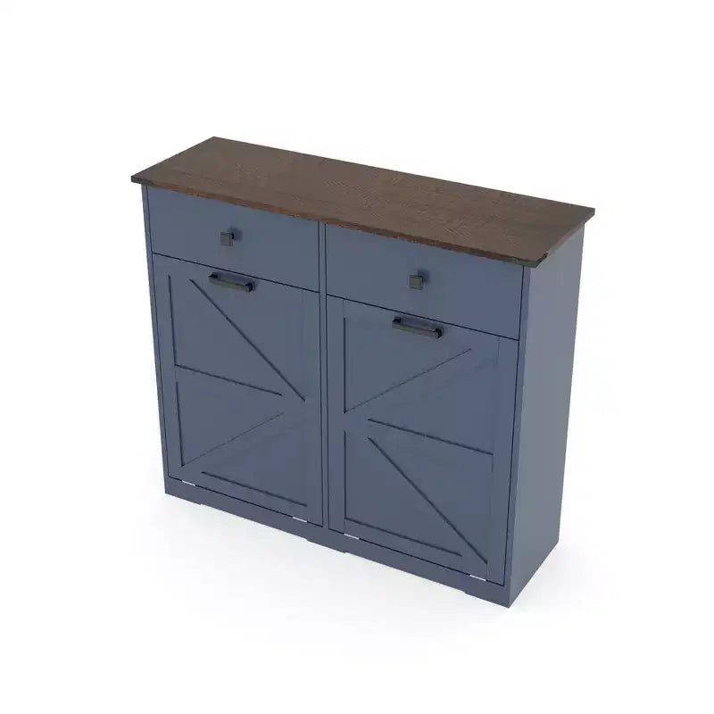 Farmhouse Barn Door Storage Cabinet with 4 Drawers, Freestanding Kitchen Organizer