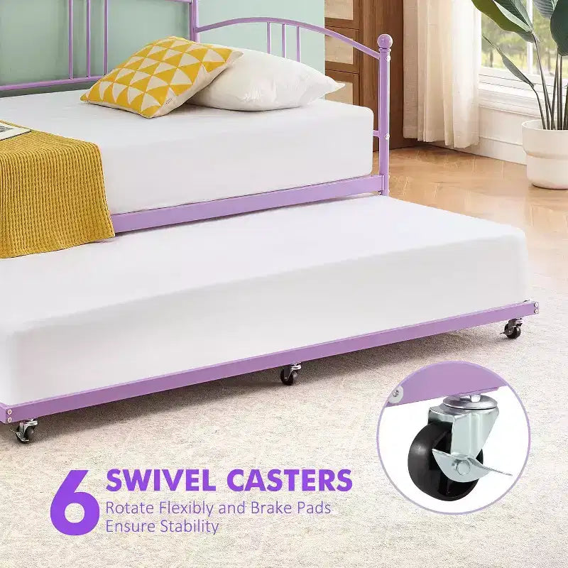 Twin Size Metal Daybed with Trundle & Arched Headboard, Sofa Bed for Living Room