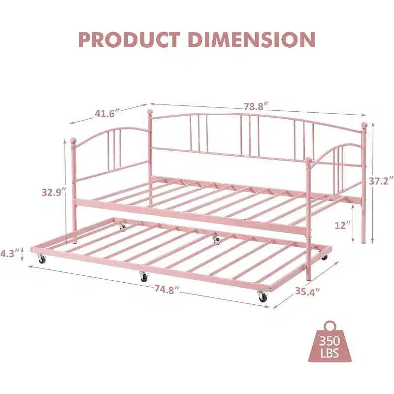 Twin Size Metal Daybed with Trundle & Arched Headboard, Sofa Bed for Living Room