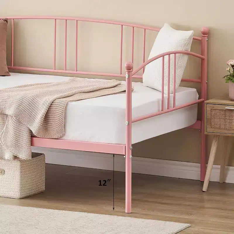 Twin Size Metal Daybed with Trundle & Arched Headboard, Sofa Bed for Living Room