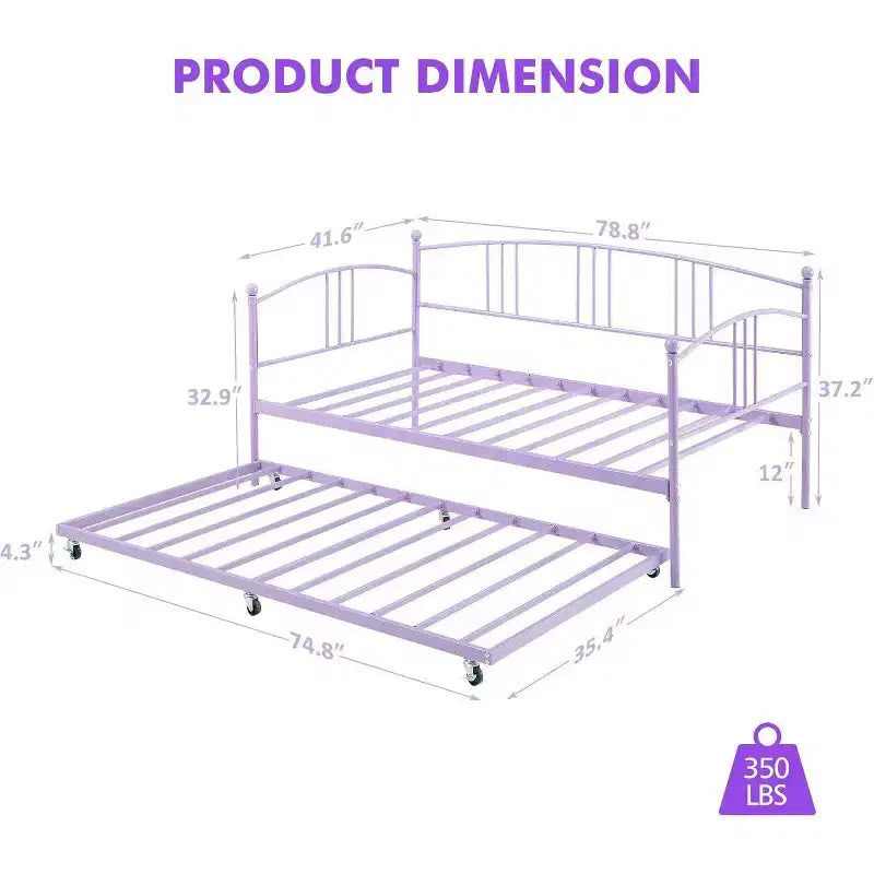 Twin Size Metal Daybed with Trundle & Arched Headboard, Sofa Bed for Living Room