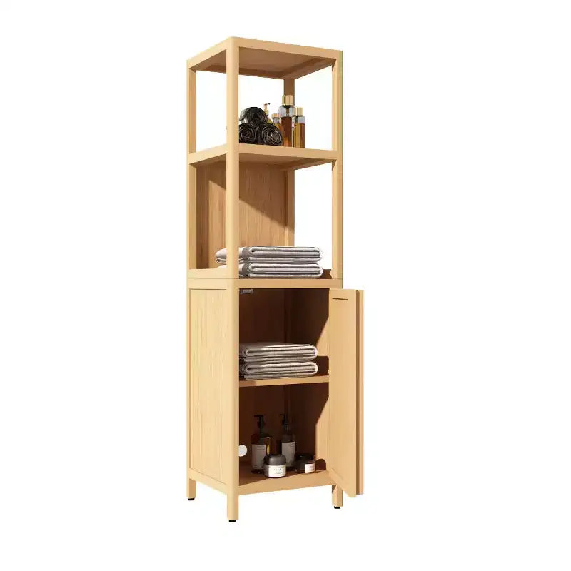 Bamboo Freestanding Bathroom Storage Cabinet with 2 Shelves & 1 Door