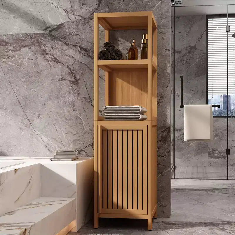 Okak Bamboo Bathroom Storage Cabinet, Multifunctional Freestanding Cabinet with 2 Shelves&1 Door, Bathroom & Kitchen Organizer
