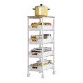 TROPOW 5-Tier Slim Rolling Cart C White Metal Utility Cart with Wood Top for Kitchen/Bathroom (1-Pack)
