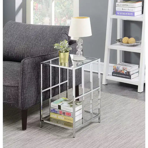 HomeStock 24 in.H Silver Color Rectangle Glass Table Top End Table 1 -piece