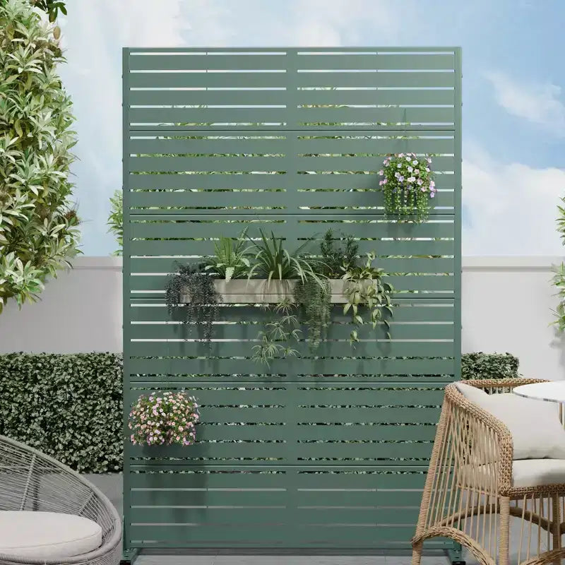 MAYEERTY 7247 in Metal Outdoor Patio Privacy Screen Freestanding Room Divider Partition for Indoor, White