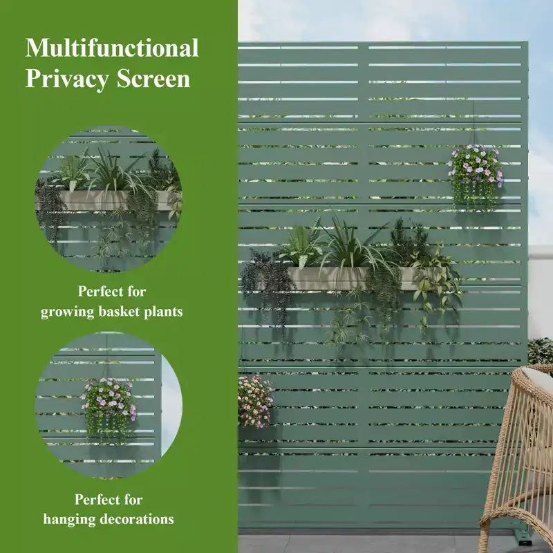 72x47" Metal Outdoor Patio Privacy Screen, Freestanding Room Divider, White