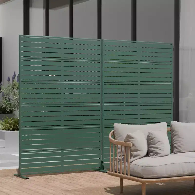 72x47" Metal Outdoor Patio Privacy Screen, Freestanding Room Divider, White