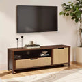 LuxenHome 55 Walnut TV Stand for TVs up to 60, Woven Rope Door Panel, Small Media Console Cabinet with Drawer, Brown