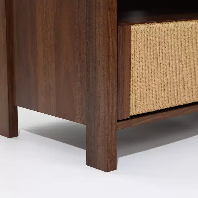 55" Walnut TV Stand for TVs up to 60", Woven Rope Door, Media Console with Drawer