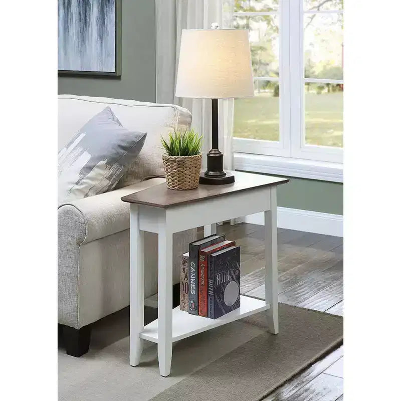 Round End Table with Bottom Shelf & Curved Legs, Elegant Living Room Accent Table