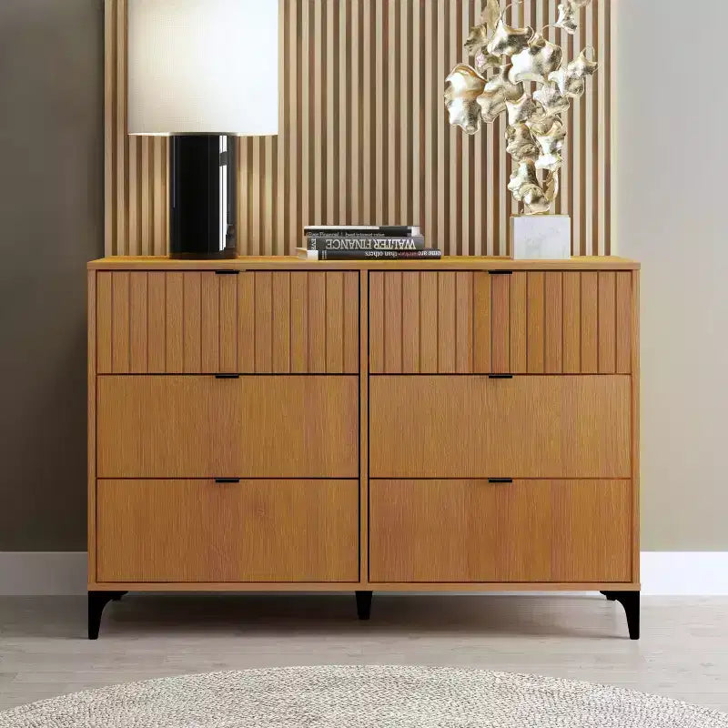 Galano Zaffy 6 Drawer Dresser (Interlock) - Amber Walnut
