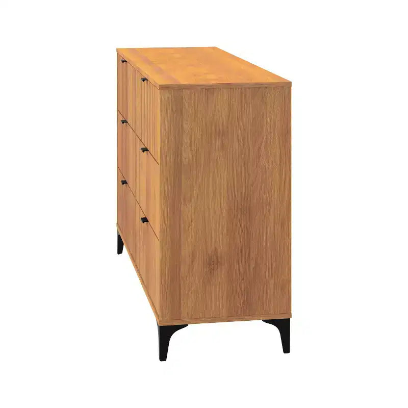 6-Drawer Dresser with Interlocking Design, Amber Walnut Finish, Bedroom Storage