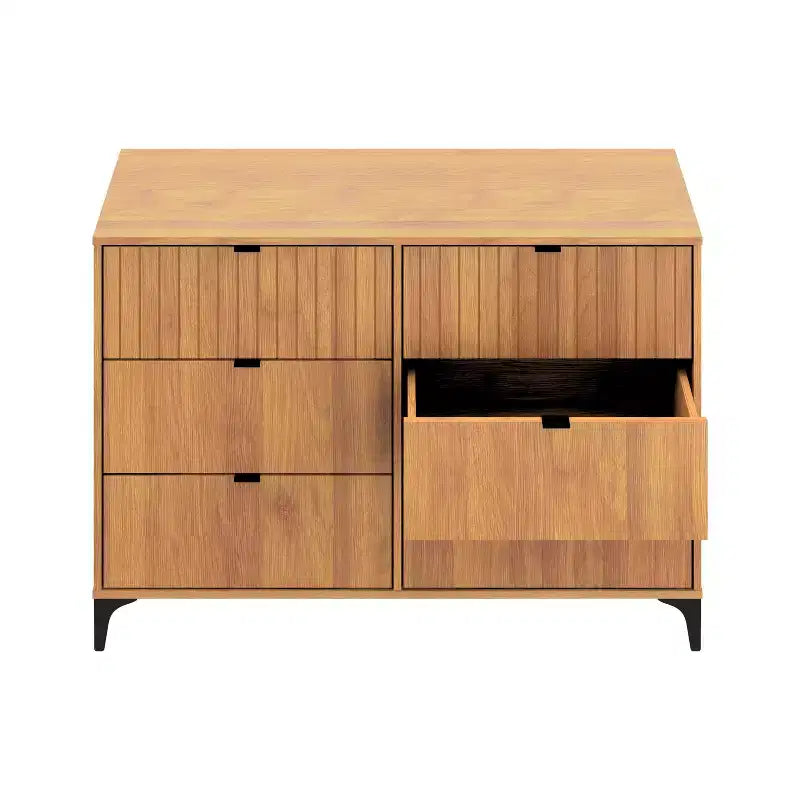 6-Drawer Dresser with Interlocking Design, Amber Walnut Finish, Bedroom Storage