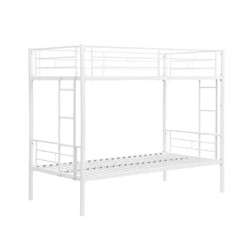 Twin Over Twin Metal Bunk Bed with Guardrail & Ladder, Convertible, White