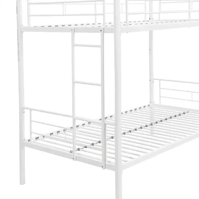 Twin Over Twin Metal Bunk Bed with Guardrail & Ladder, Convertible, White