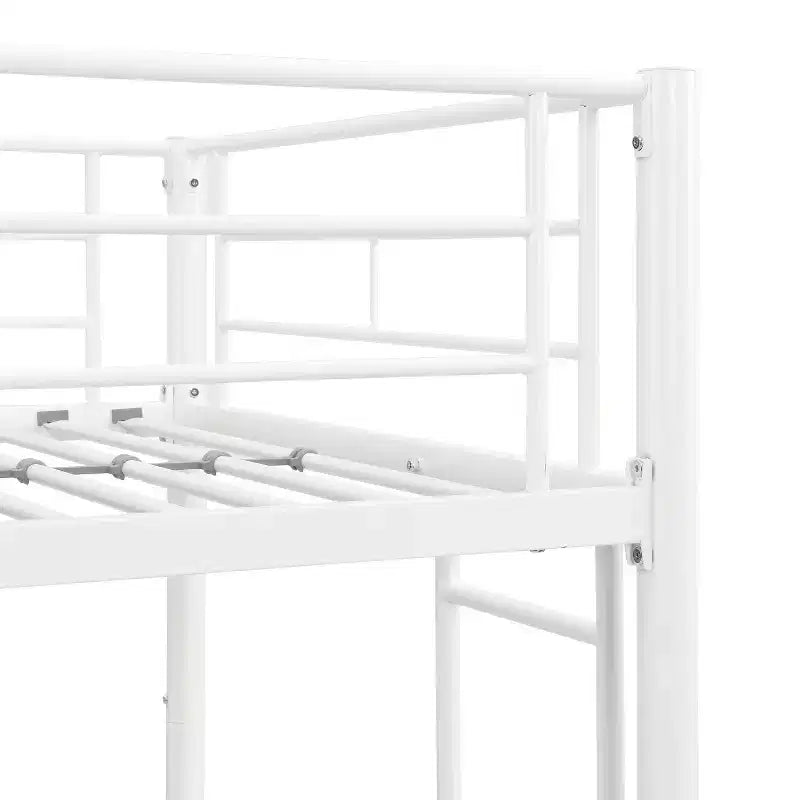Twin Over Twin Metal Bunk Bed with Guardrail & Ladder, Convertible, White
