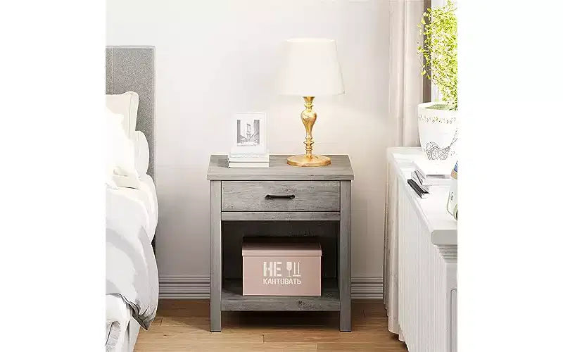 GustoWave 22 width Nightstand with Drawer,Grey Night Stand End Table Living Room with Storage Shelf,Wooden Bedside Table for Bedroom Nursery Office