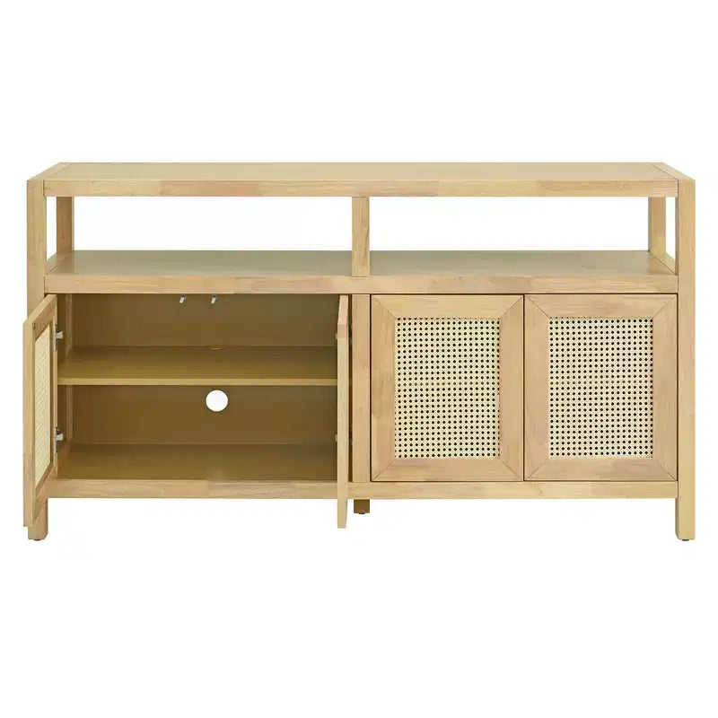 Bohemian Sideboard Buffet Cabinet with 4 Doors & Open Shelf, Living Room Storage