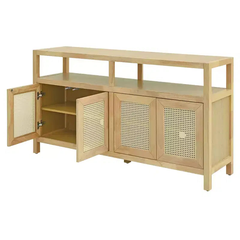 Bohemian Sideboard Buffet Cabinet with 4 Doors & Open Shelf, Living Room Storage