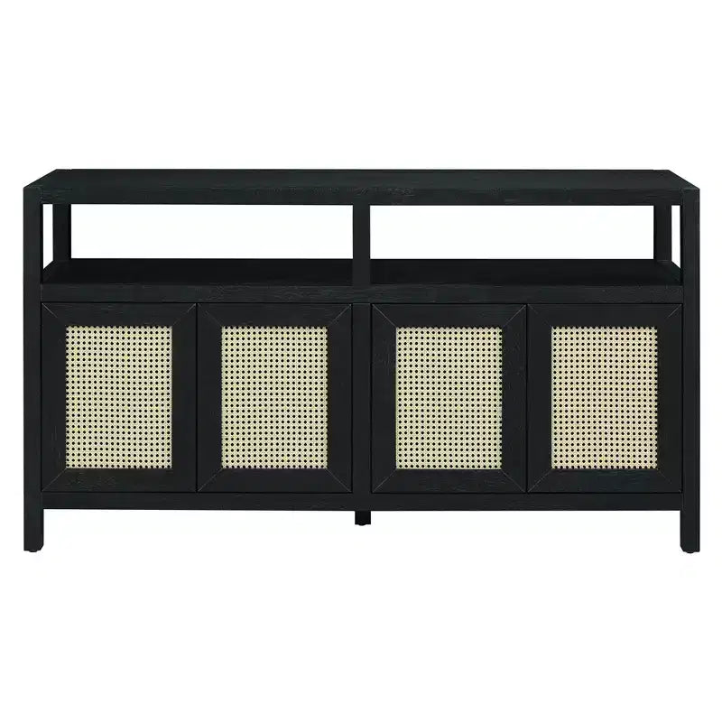 Bohemian Sideboard Buffet Cabinet with 4 Doors & Open Shelf, Living Room Storage