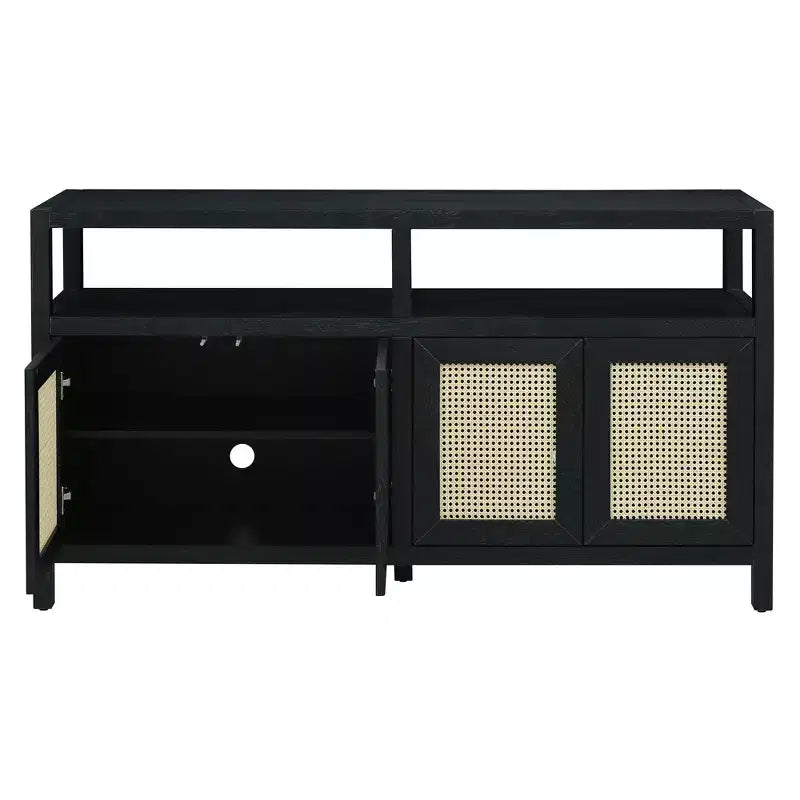 Bohemian Sideboard Buffet Cabinet with 4 Doors & Open Shelf, Living Room Storage