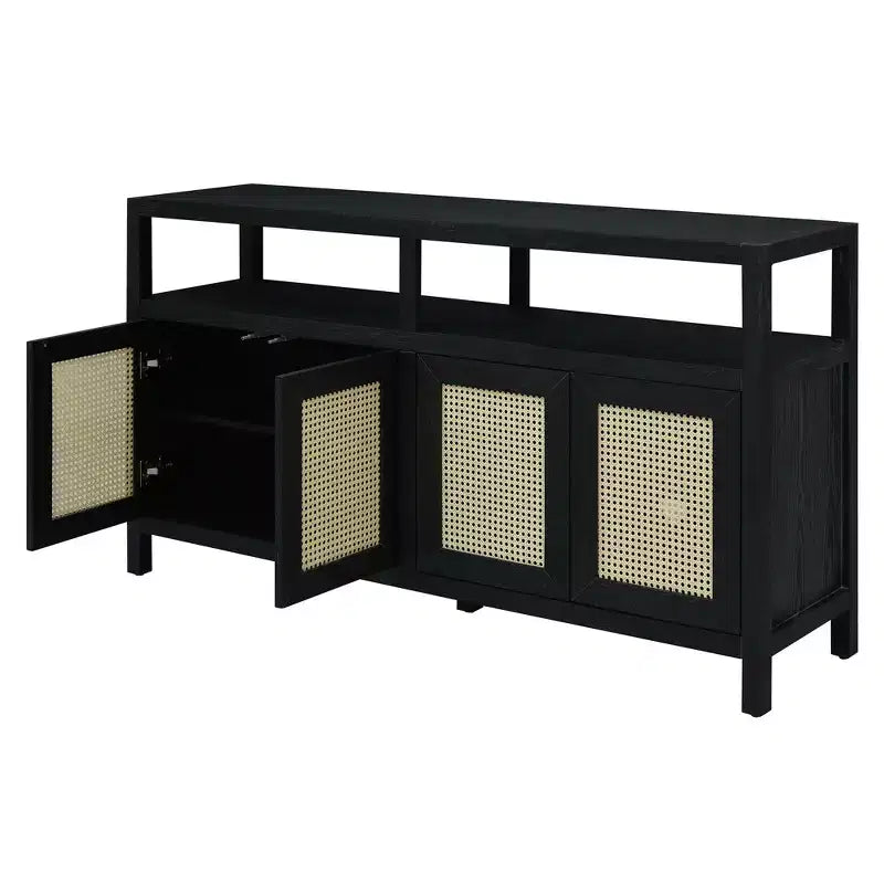 Bohemian Sideboard Buffet Cabinet with 4 Doors & Open Shelf, Living Room Storage