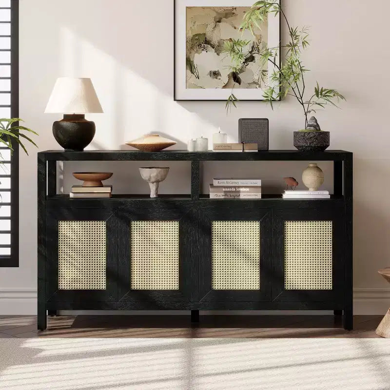 Okak Bohemian Style Sideboard Cabinet, Bufft Cabinet with 4 Doors and 1 Open Shelf, Storage Cabinet for Living Room, Dining Room, Kitchen