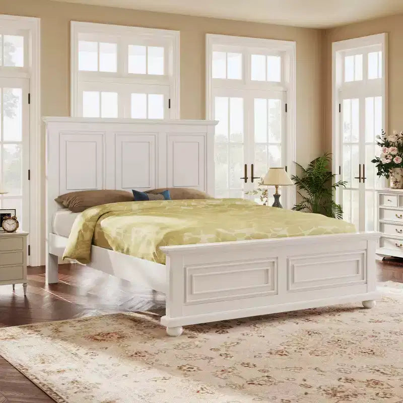 GDFStudio Michelle Pinewood Vintage Queen Bed Frame with Decorative Headboard and Footboard