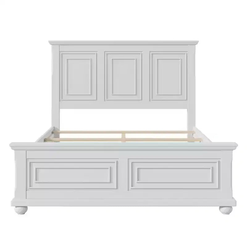 Queen Bed Frame, Vintage Pinewood with Decorative Headboard & Footboard