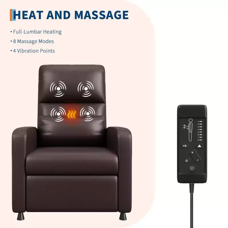 Power Recliner Chair - Heat and Massage, Adjustable Electric Recliner Ergonomic PU Leather Single Sofa, Tall Back, Padded Seat, Home Theater Seating