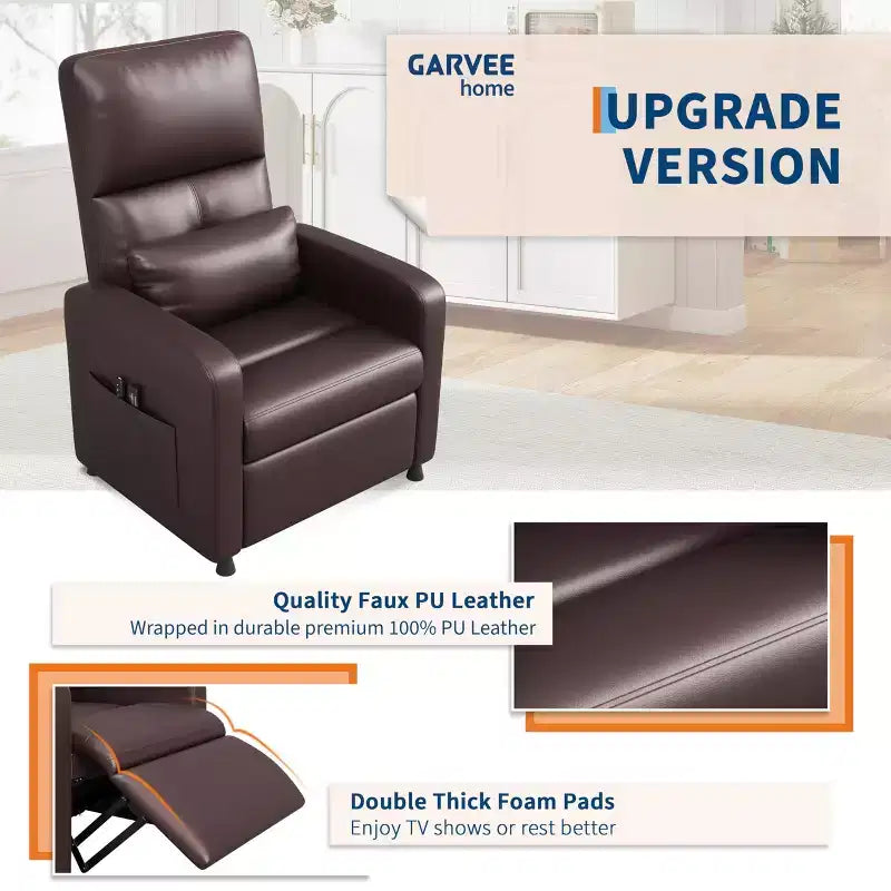 Power Recliner Chair - Heat and Massage, Adjustable Electric Recliner Ergonomic PU Leather Single Sofa, Tall Back, Padded Seat, Home Theater Seating