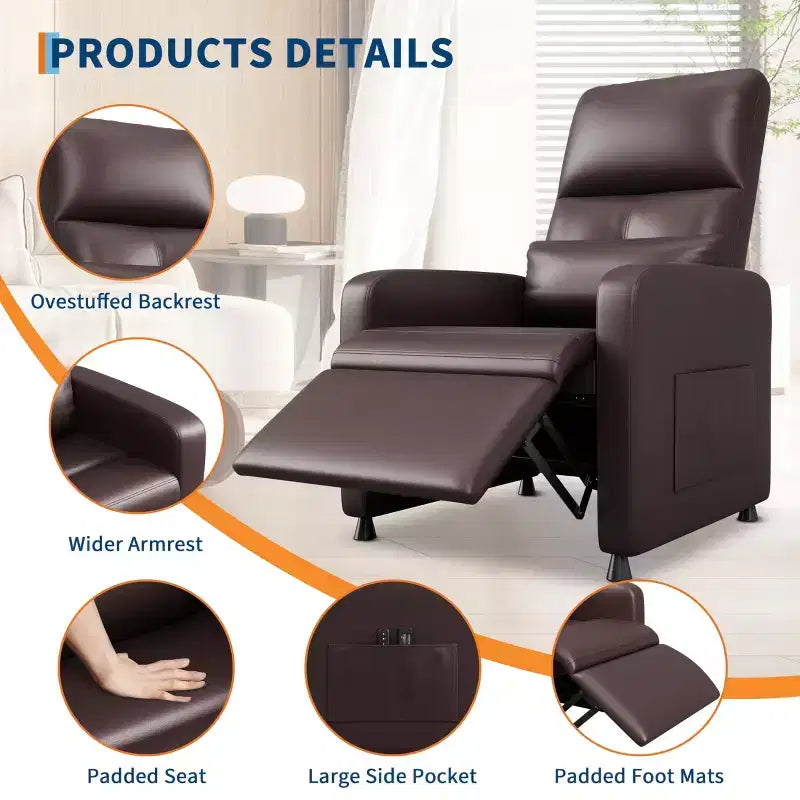 Power Recliner Chair - Heat and Massage, Adjustable Electric Recliner Ergonomic PU Leather Single Sofa, Tall Back, Padded Seat, Home Theater Seating