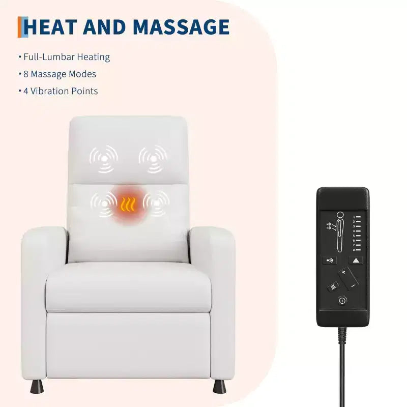 Power Recliner Chair - Heat and Massage, Adjustable Electric Recliner Ergonomic PU Leather Single Sofa, Tall Back, Padded Seat, Home Theater Seating