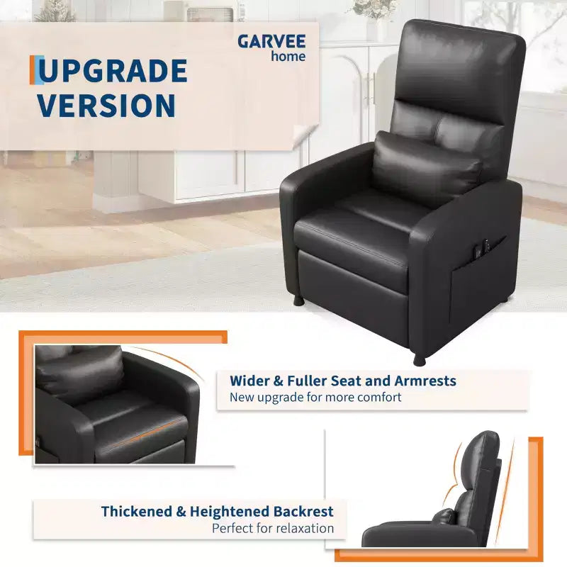 Power Recliner Chair - Heat and Massage, Adjustable Electric Recliner Ergonomic PU Leather Single Sofa, Tall Back, Padded Seat, Home Theater Seating