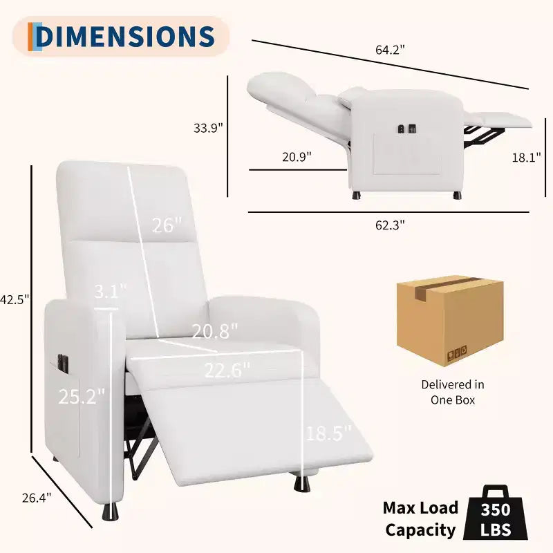 Power Recliner Chair - Heat and Massage, Adjustable Electric Recliner Ergonomic PU Leather Single Sofa, Tall Back, Padded Seat, Home Theater Seating