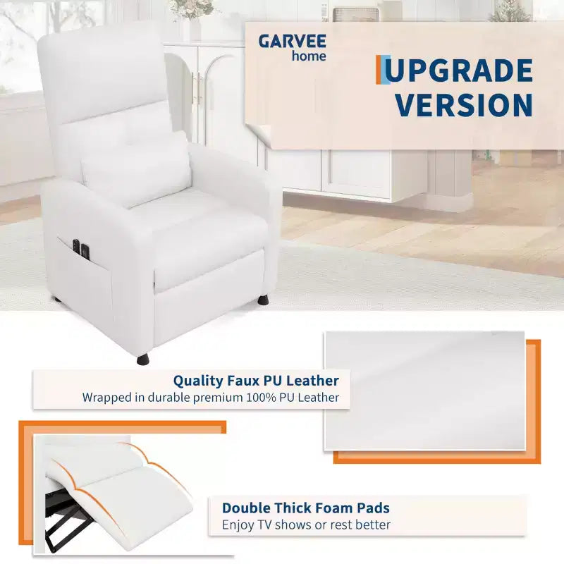 Power Recliner Chair - Heat and Massage, Adjustable Electric Recliner Ergonomic PU Leather Single Sofa, Tall Back, Padded Seat, Home Theater Seating